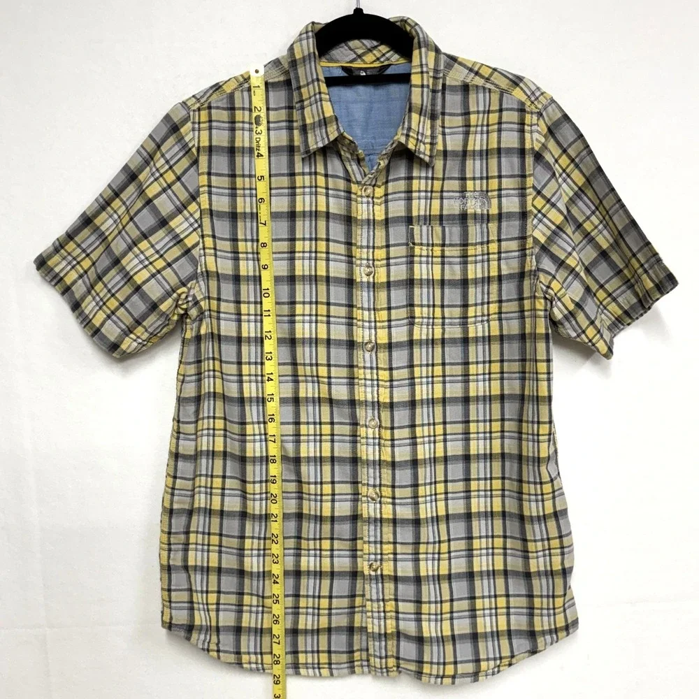 The North Face Men's Sz Medium, Short Sleeve Plaid Shirt Yellow Black Gray Blue